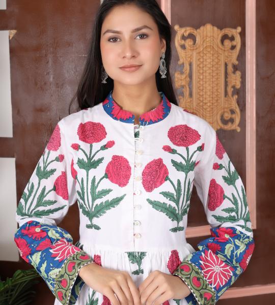 Hand Block Printed Dress, Yellow Colour Floral Print Dress, Indian Cotton Dress, Summer Women Dress, Long Women Dress, Gift For Her