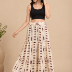 White Cotton Check Printed Tiered Maxi Skirt for Women, Handmade Maxi Skirt