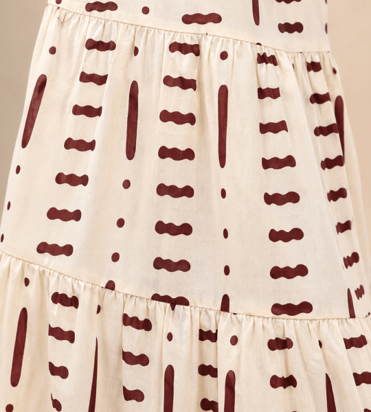 White Cotton Check Printed Tiered Maxi Skirt for Women, Handmade Maxi Skirt