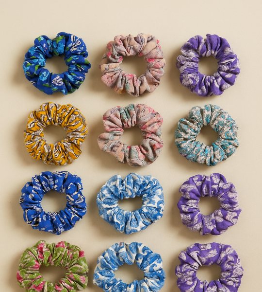 Peck Of 10 Pieces, Repurposed/Upcycled/Vintage Fabric Hair Scrunchies, Ponytail Holder, Print Band, Accessories, Sustainable Fabrics