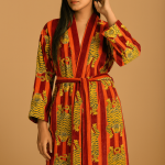 Handmade Green Jungle Print Velvet Kimono Robe: Cotton Bridal Coat