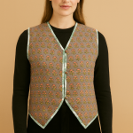 Hand Block Printed Cotton Vest: Gray Indian Handmade Outerwear