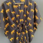 Tiger Hand Block print women's kaftan, Animal cotton light weight summer wear, beach wear dress, maxi Gown nightwear