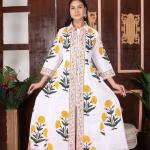 Hand Block Printed Dress, Yellow Colour Floral Print Dress, Indian Cotton Dress, Summer Women Dress, Long Women Dress, Gift For Her