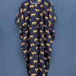 Tiger Hand Block print women's kaftan, Animal cotton light weight summer wear, beach wear dress, maxi Gown nightwear