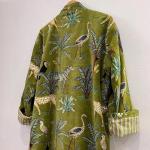 Green Jungle Print Velvet Kimono Robe | Bridesmaid Velvet Coat, Morning Tea Jacket, Cotton Velvet Women’s Robe, Bridal Wear, Gift For Her