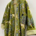 Green Jungle Print Velvet Kimono Robe | Bridesmaid Velvet Coat, Morning Tea Jacket, Cotton Velvet Women’s Robe, Bridal Wear, Gift For Her