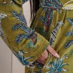 Green Jungle Print Velvet Kimono Robe | Bridesmaid Velvet Coat, Morning Tea Jacket, Cotton Velvet Women’s Robe, Bridal Wear, Gift For Her