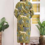 Green Jungle Print Velvet Kimono Robe | Bridesmaid Velvet Coat, Morning Tea Jacket, Cotton Velvet Women’s Robe, Bridal Wear, Gift For Her