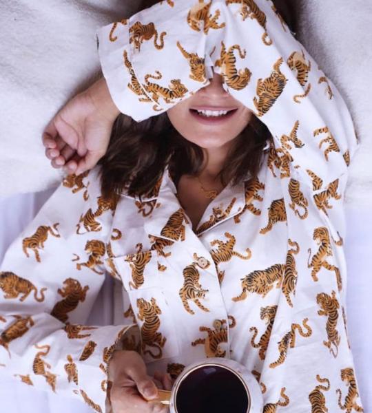 Tiger Print Cotton Pajama Set: Indian Bohemian Sleepwear