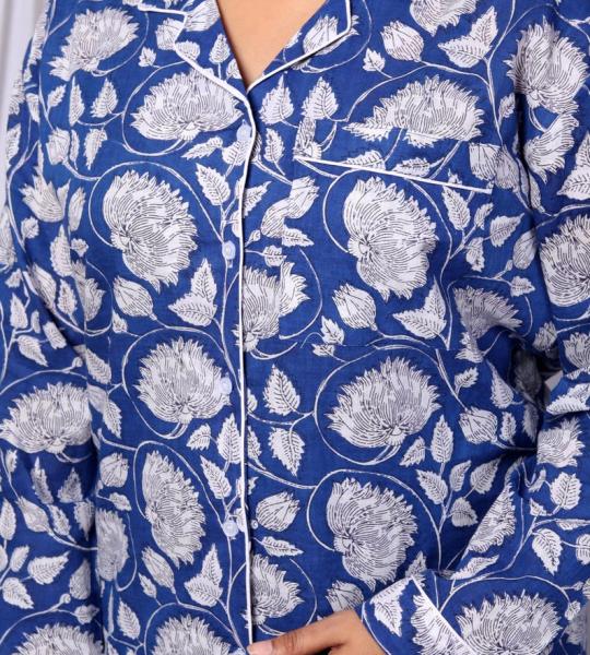 Floral Print Cotton Pajama Set: Indian Bohemian Sleepwear