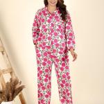 Hand Block Printed Cotton Pajama Set | Pink Striped Floral Nightwear | Boho Loungewear Sleepwear | Womens Handmade Night Suit