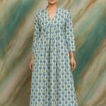 White Floral hand block Print full Sleeve Dress, Block print dress, Midi Dress, Mini Dress, Customize Measurement Size Also Available