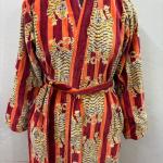Handmade Green Jungle Print Velvet Kimono Robe: Cotton Bridal Coat