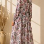 Women's Teal Green Floral Printed Maxi Dress | Long Sleeve Button-Down Casual Midi Dress