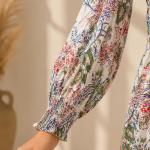 Women's Teal Green Floral Printed Maxi Dress | Long Sleeve Button-Down Casual Midi Dress