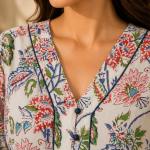 Women's Teal Green Floral Printed Maxi Dress | Long Sleeve Button-Down Casual Midi Dress