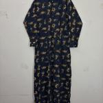 Women's Navy Blue Tiger Print Maxi Dress | Full Sleeve Collared Long Dress | Elegant Cotton Shirt Dress with Pockets