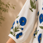 Elegant White & Blue Floral Cotton Maxi Dress | Hand Block Print Long Dress | Boho Summer Midi Dress with Pockets