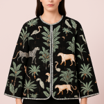 Handmade Green Cotton Floral Jacket with Pockets - Elegant Button-Up Vest