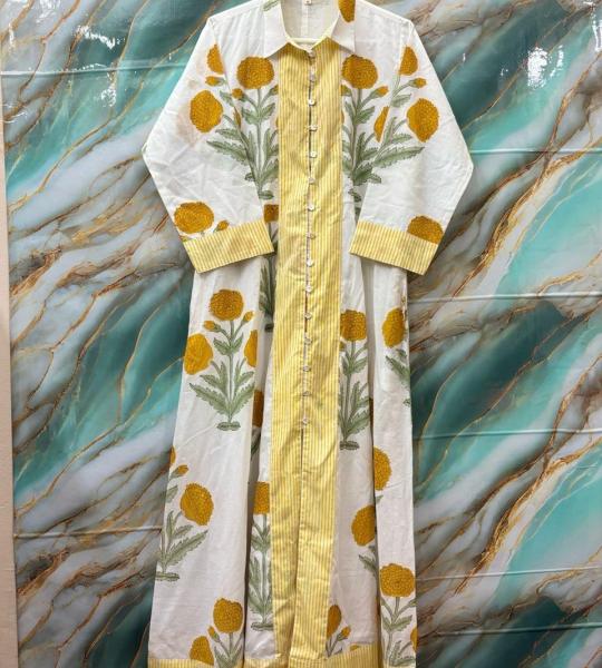 Hand Block Printed Dress, Indian Cotton Long Dress For Women, Cotton Lining Summer Dress, Blue Color handmade Long Dress, Gift For Her