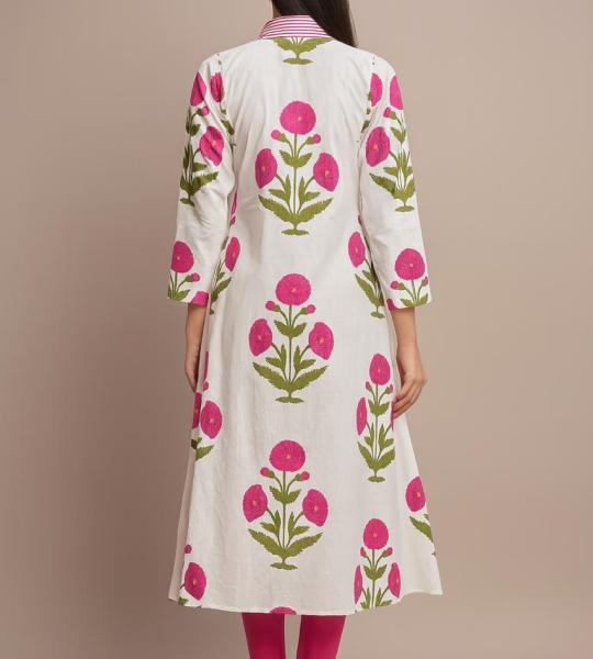 Handmade Cotton Pink Floral Printed Women Dress, Indian Block Printed Dress, Cotton Summer Dress, Beautiful Cotton Dress, Gift For Her
