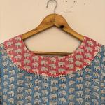 Boho Floral Print Midi Dress – Yellow & Blue Cotton A-Line Dress – Ethnic Casual Summer Wear – Hand Block Print – Comfortable Everyday Dress