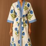 Block Print Cotton Kimono Robe, Floral Bridesmaid Dressing Gown, Summer Nightwear