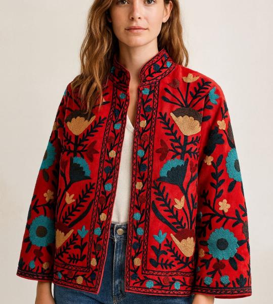 Suzani Indian Embroidery Jacket Boho Vintage Style Ethnic Festival Wear Handcrafted Outerwear