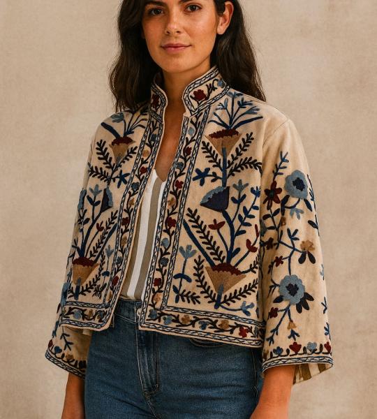 Suzani Indian Embroidery Jacket Boho Vintage Style Ethnic Festival Wear Handcrafted Outerwear