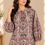 Pink Floral Printed Front Tie-Up Balloon Sleeve Top for Women