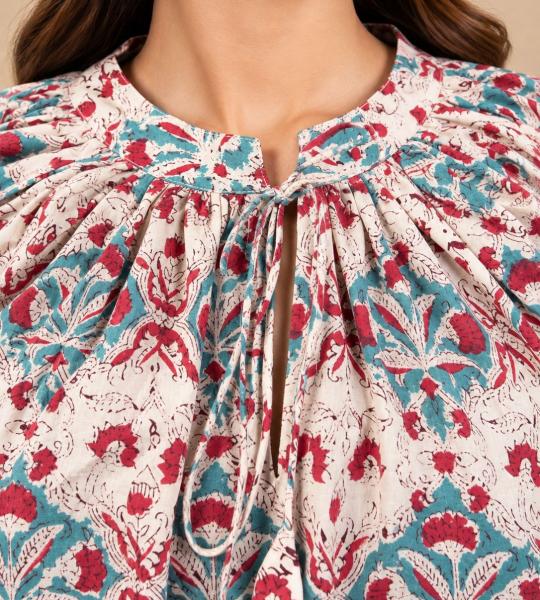Women’s Floral Printed Top | Round Neck Balloon Sleeve Blouse | Casual Boho Tunic Top