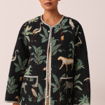 Handmade Green Cotton Floral Jacket with Pockets - Elegant Button-Up Vest
